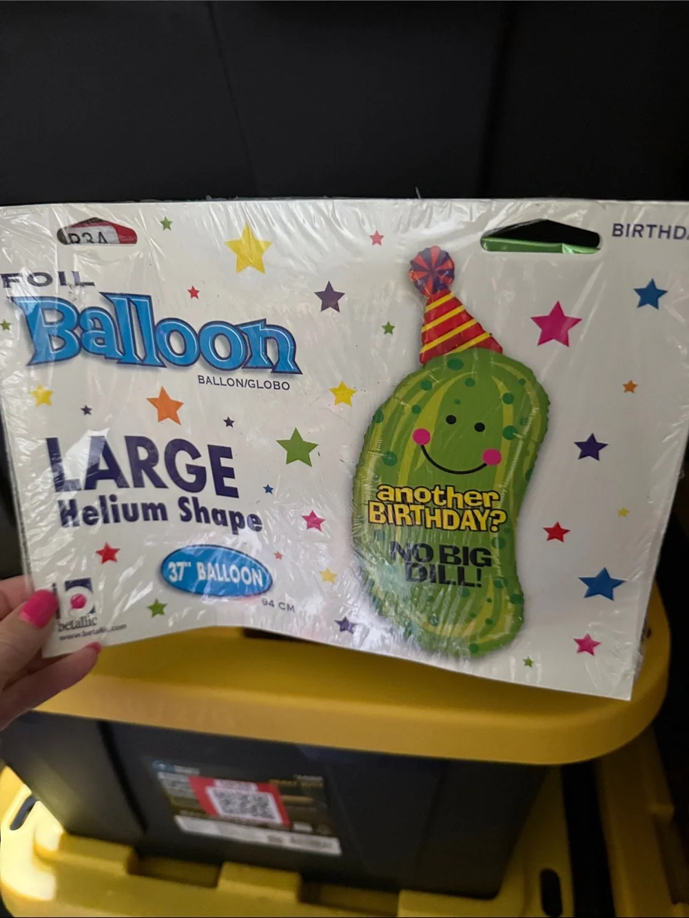 New Large Green Pickle Foil 37”  Balloon - 'Another Birthday? No Big Dill'